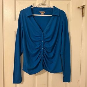 Button Down Ribbed Long Sleeve Top